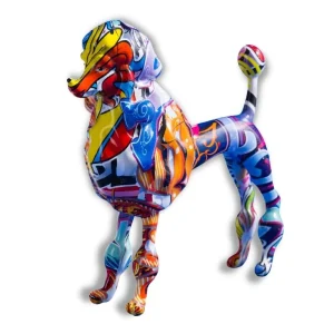 Statue Chien Caniche Multicolore